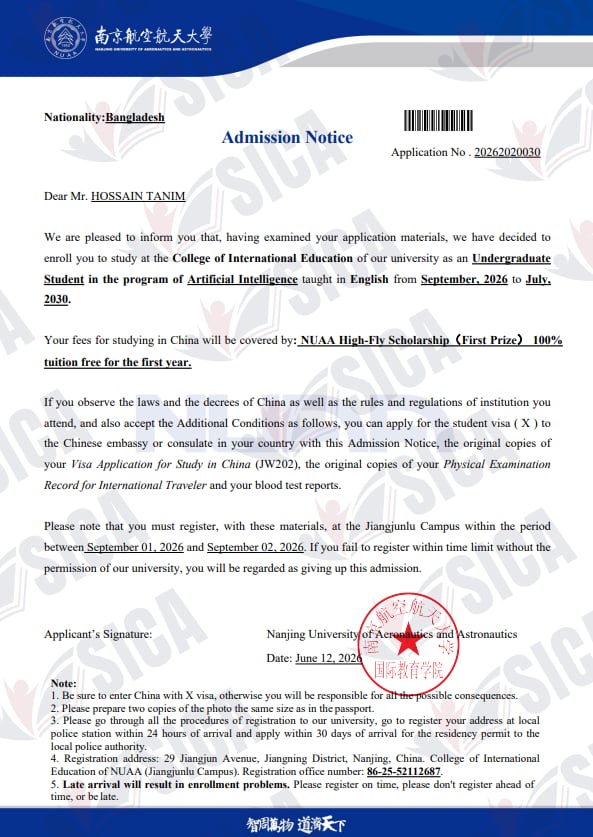 HOSSAIN TANIM — Nanjing University of Aeronautics and Astronautics